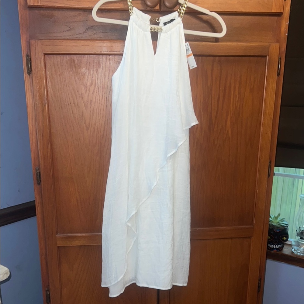 Elegant White SleevelessThalia Sodi Gauze Dress  BNWT
